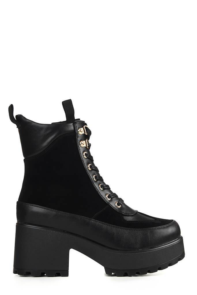 Black Panel Detail Chunky Ankle Boots