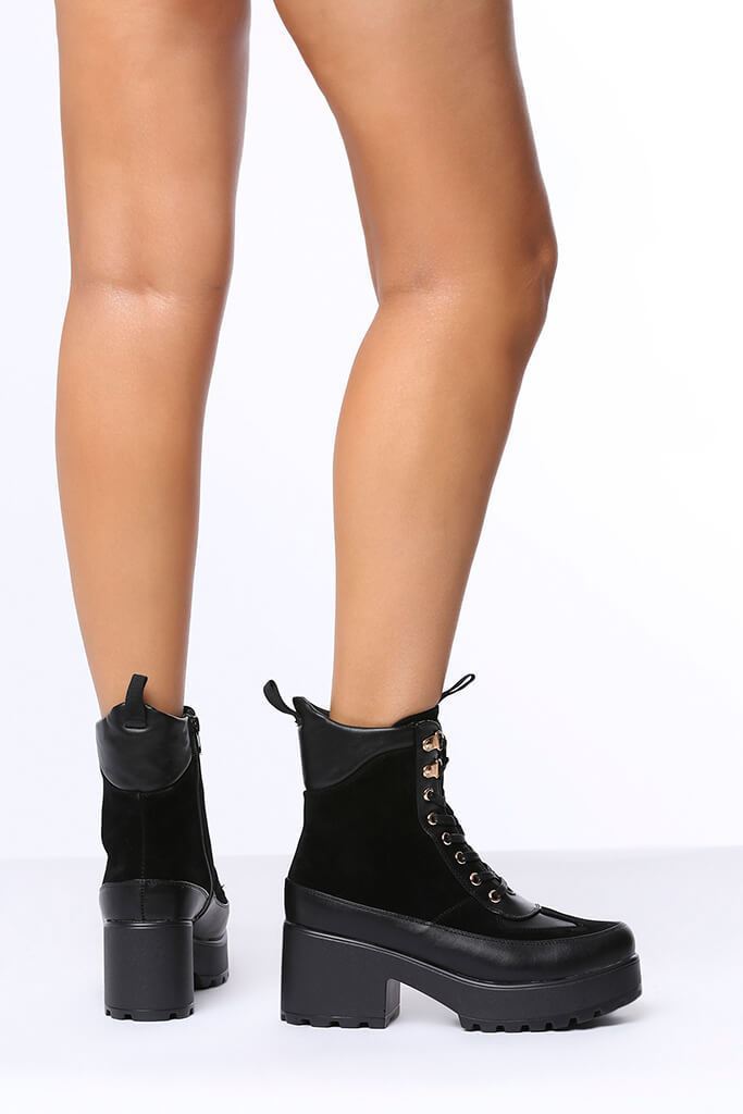 Black Panel Detail Chunky Ankle Boots