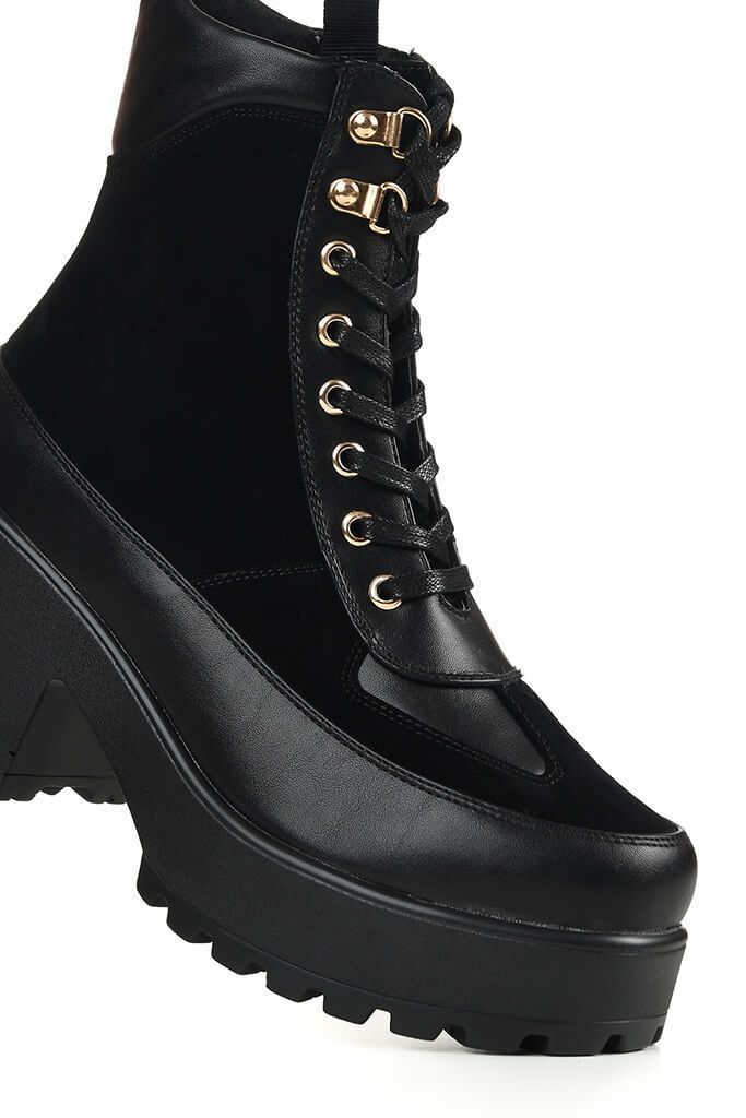 Black Panel Detail Chunky Ankle Boots