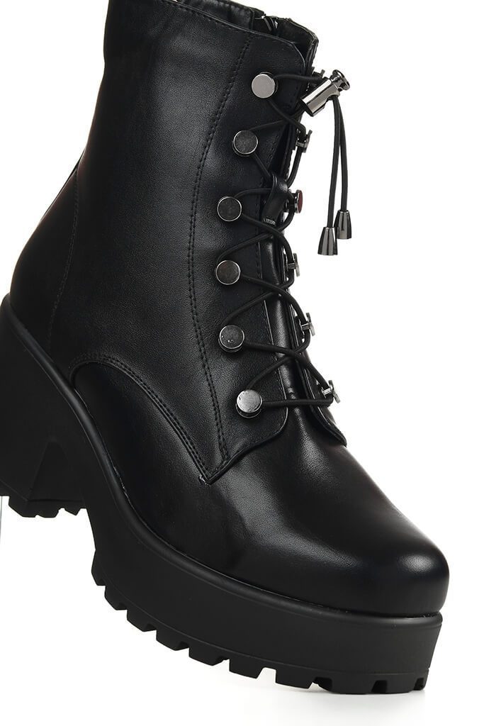 Black Stud Detail Chunky Ankle Boots