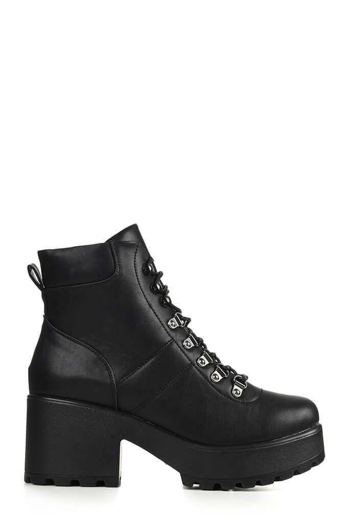 Black Chunky Hiking Ankle Boots