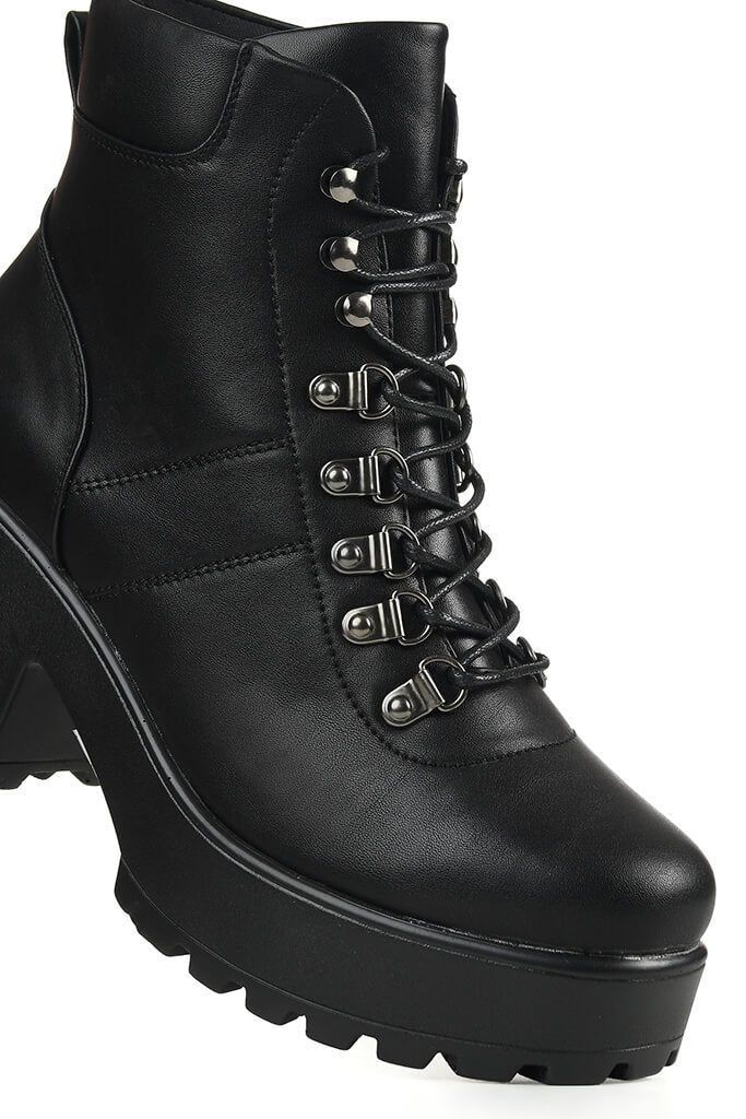 Black Chunky Hiking Ankle Boots