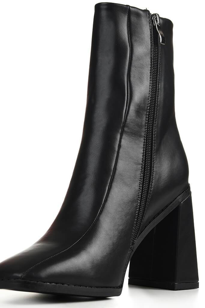 Black Flared Heel Ankle Boots