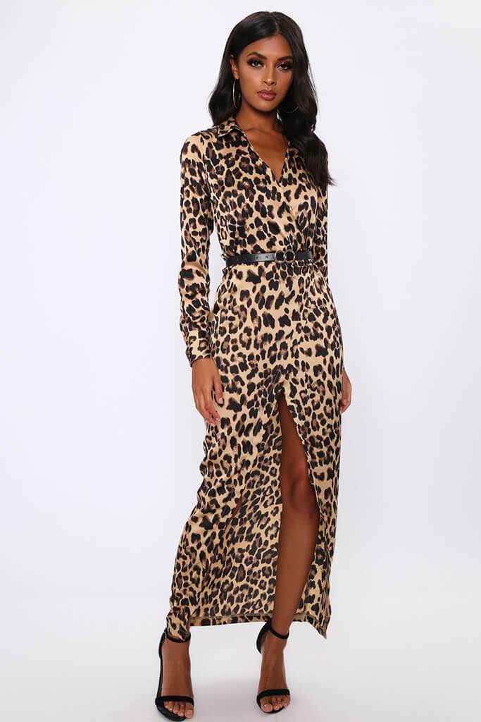 Leopard Print Jacket Style Wrap Maxi Dress