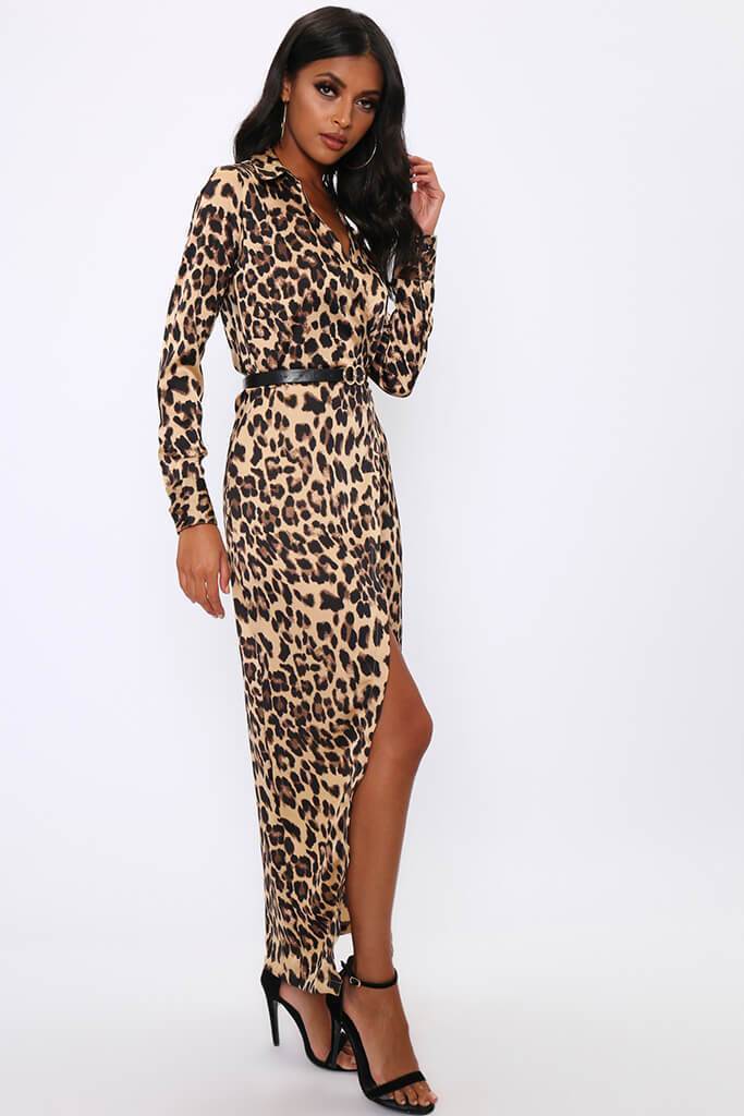 Leopard Print Jacket Style Wrap Maxi Dress