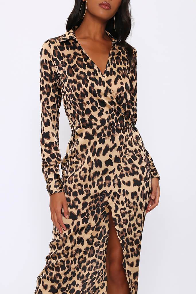 Leopard Print Jacket Style Wrap Maxi Dress