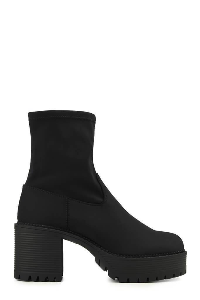 Black Lycra Platform Ankle Boots