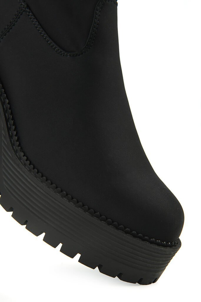 Black Lycra Platform Ankle Boots