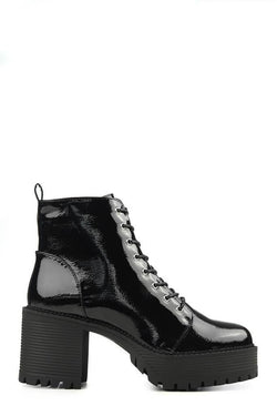 Black Patent Lace Up Platform Ankle Boots