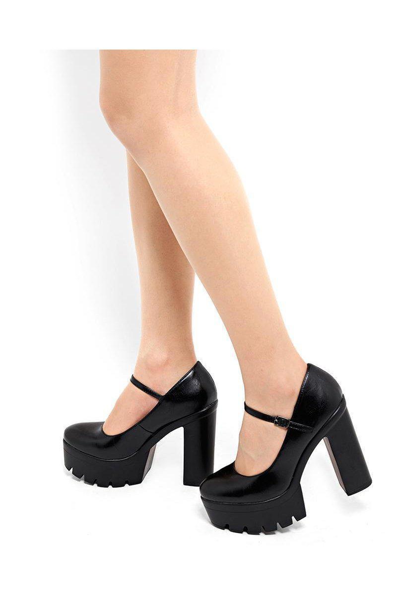 Cleated Sole Black Platform Heels-Single price