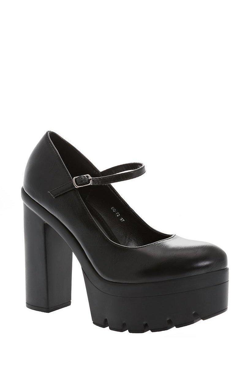 Cleated Sole Black Platform Heels-Single price