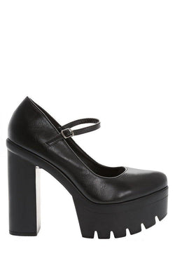 Cleated Sole Black Platform Heels-Single price